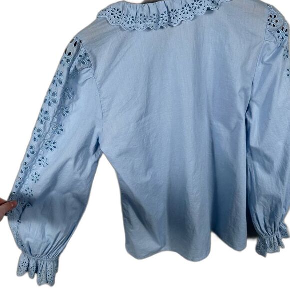 J. Crew Blue Eyelet-Trim Button-Up Shirt Size XS Cottagecore Prairie Feminine - Picture 14 of 15